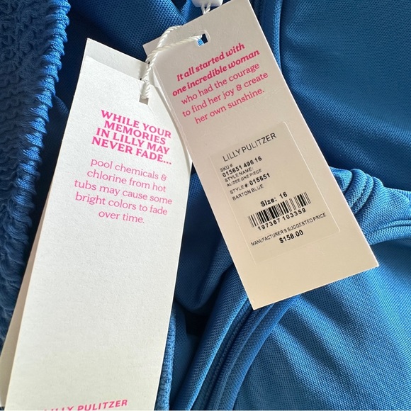 Lilly Pulitzer Womens Barton Blue Alizee Scrunch One Piece Swimsuit Sz 16 - Picture 10 of 14